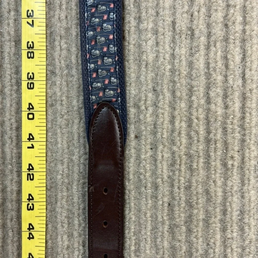 Vineyard Vines Mens Golf Bag Canvas Club Belt Navy Brown Leather Brass Size 44